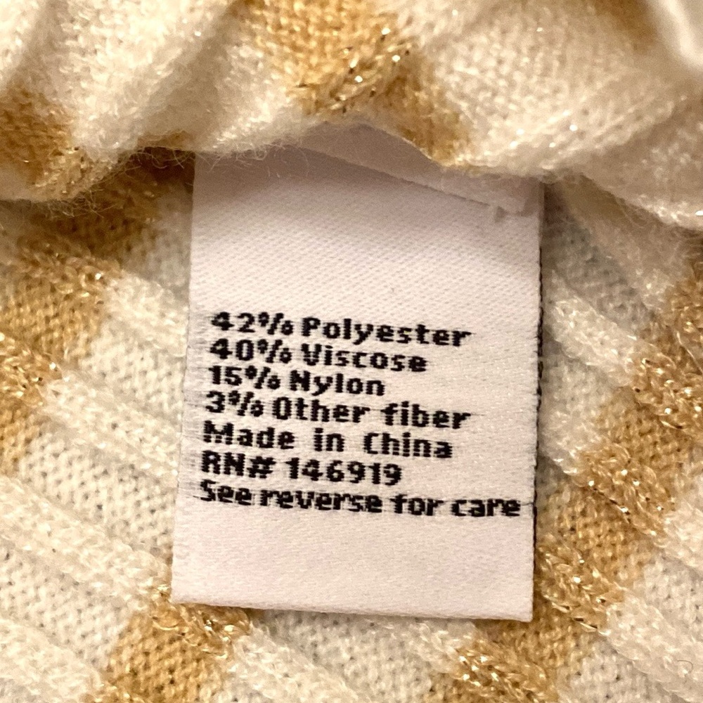 Nine West Cream Gold Metallic Striped L Coastal Nautical Preppy Casual Sweater - Picture 10 of 11